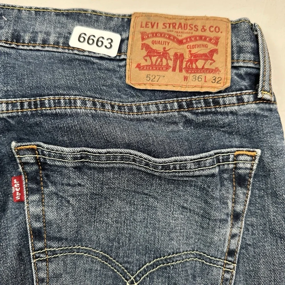 Levi's 527 Slim BootCut Jeans Men Actual 35x32 Dark Blue Cotton Stretch Denim